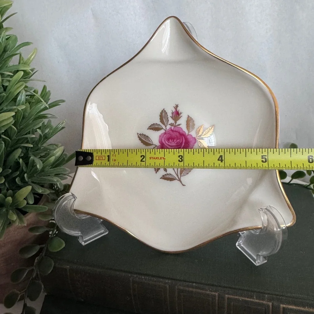 Vintage Lenox Pink Rose Trinket Dish Gold Trim Porcelain Ash Tray USA Made